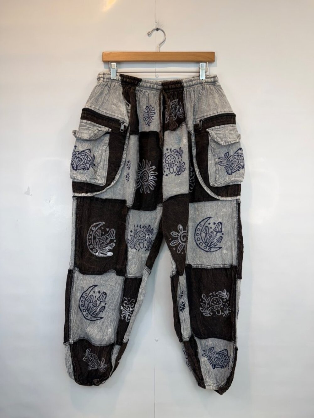 Karma Nepal Crafts Patchwork Wide Leg Pants Cotton Plus Size Elastic Waist Boho